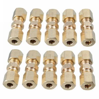 10 PCS Straight Brass Brake Line Compression Fitting Unions For OD Tubing 3/16''