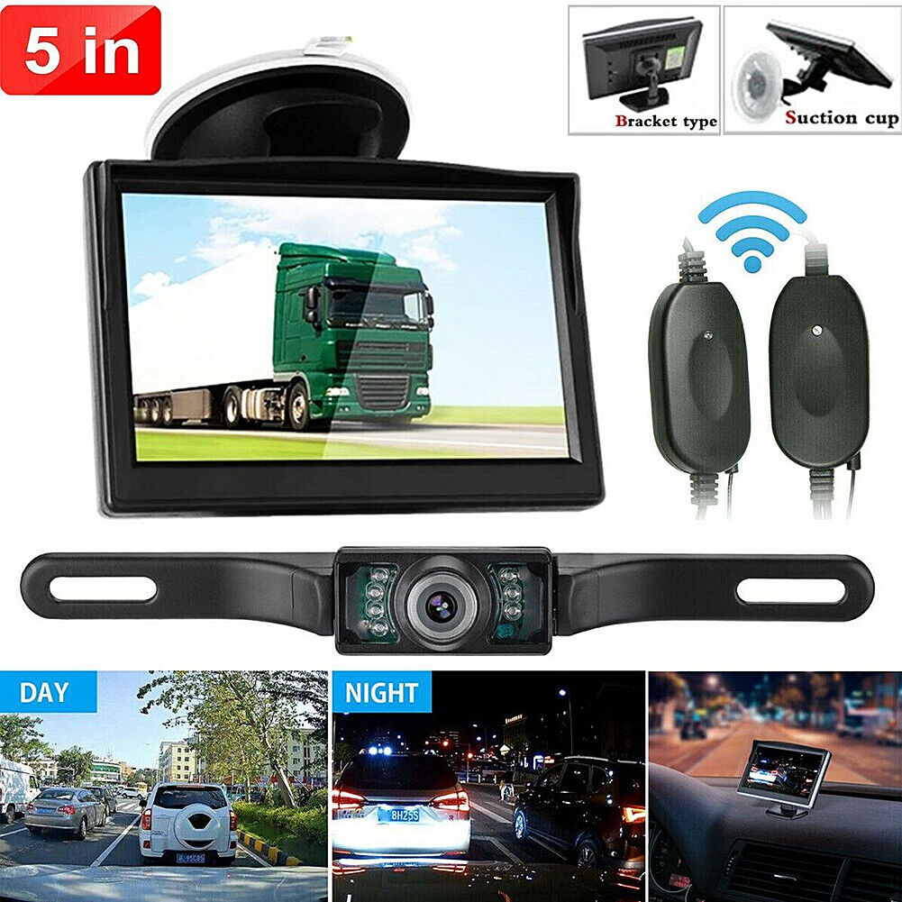 US 5" Monitor Night Vision Backup Camera Wireless Car RearView HD Parking System
