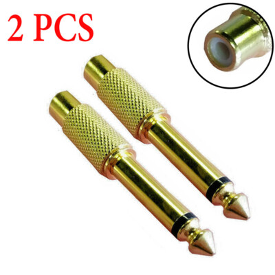 2pcs RCA Female Jack to 6.35mm 1/4'' Male Mono Plug Audio Adapter Connector