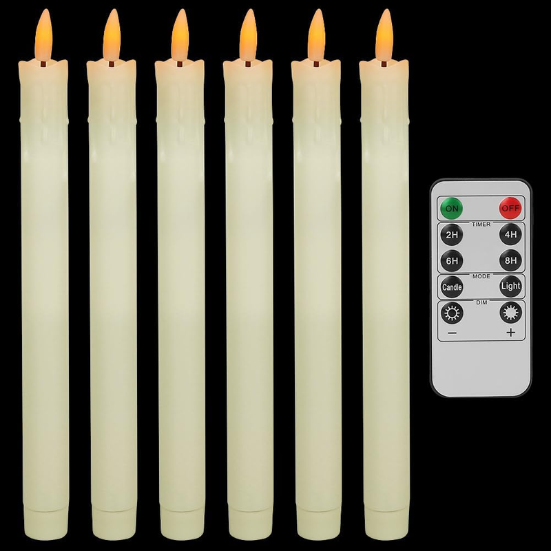 MI CASA Drip Wax Flameless Flickering Taper Candles with Remote Control, Timer,