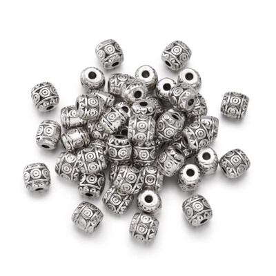 50x Tibetan Alloy Barrel Metal Beads Carved Loose Spacers Nickel Free Silver 6mm