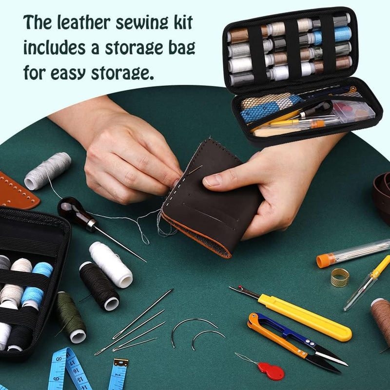 Leather Sewing Kit, Upholstery Repair Sewing Kit 48 PCS Heavy Duty Sewing Kit wi