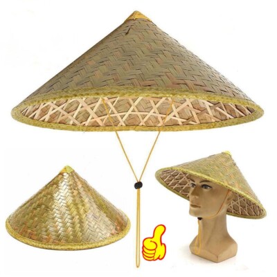 1X Chinese Oriental Coolie Straw-Bamboo Sun Hat Farmer Rice Hat Fishing