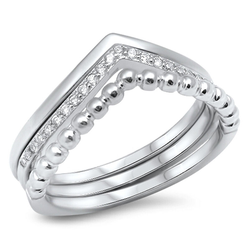 Chevron Set White Cz Stackable Thumb Ring .925 Sterling Silver Band Sizes 5-10