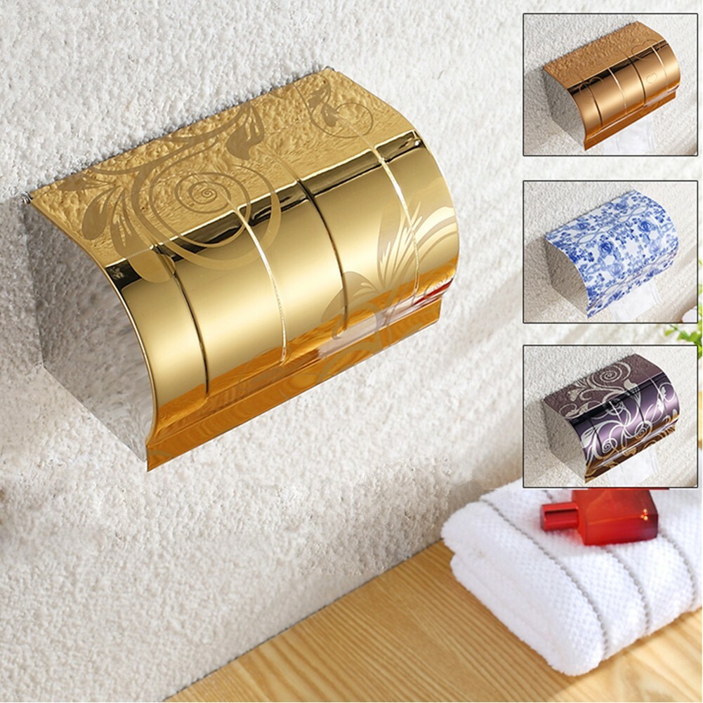 Stainless Steel Toilet Paper Roll Holders Bathroom Floral Tissue Box Wall Rack