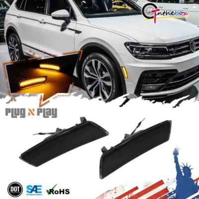For 18-up VW Volkswagen Tiguan Smoked Front Bumper LED Amber Side Marker Lights