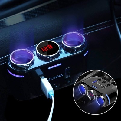 Cigarette Lighter Adapter Socket Splitter Dual USB Car Charger Digital 120W 3.1A