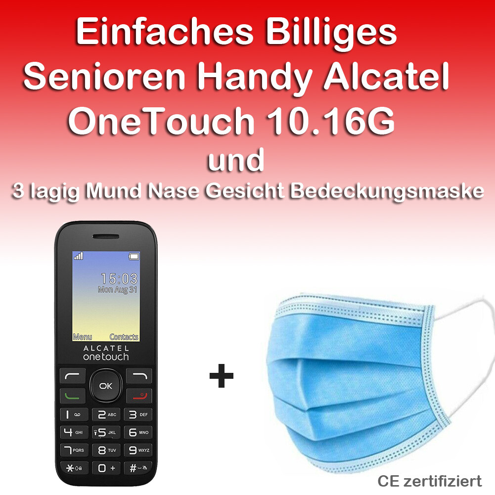 Einfaches Billiges Senioren Handy Alcatel OneTouch 1016G +10xMaske Gesichtsmaske