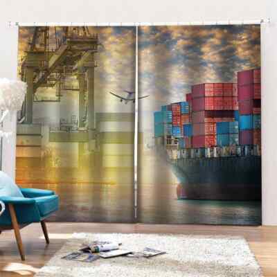 large waterway transportation wharf Printing 3D Blockout Curtains Fabric Window