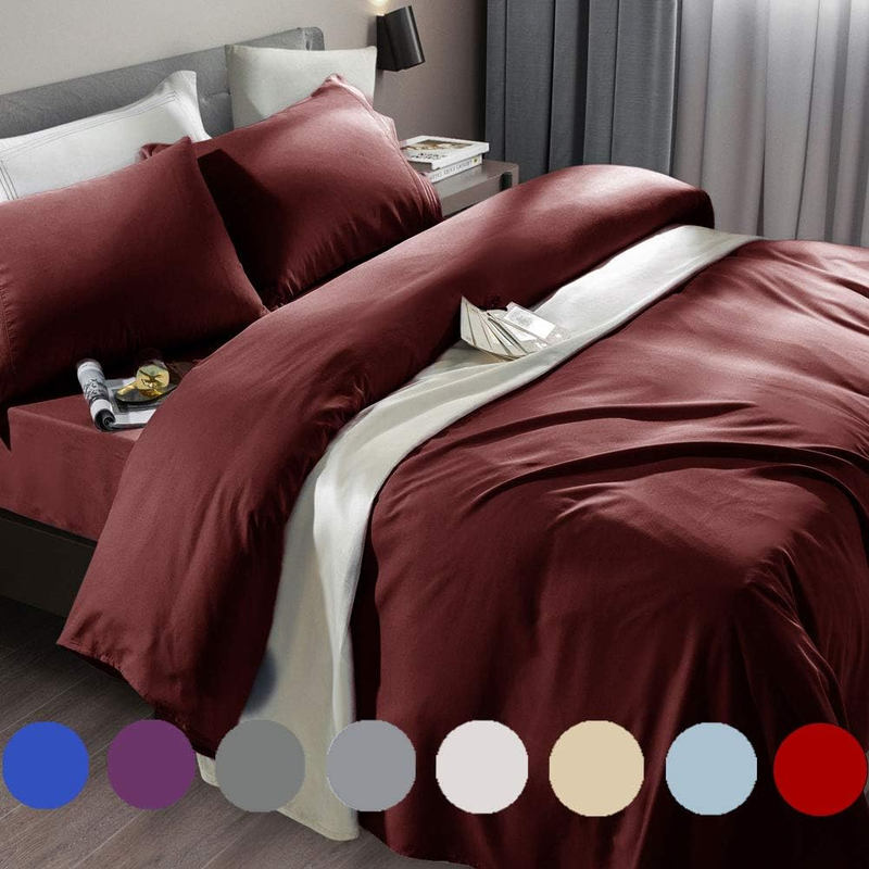Bed Sheet Set Super Soft Microfiber 1800 Thread Count Luxury Egyptian Sheets Fit 18-24 Inch Deep Pocket Mattress Wrinkle-6 Piece (Burgundy, Queen)