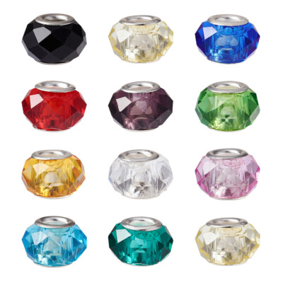100 Pcs Silver Color Brass Core Handmade Glass European Large Hole Beads 14x8mm*