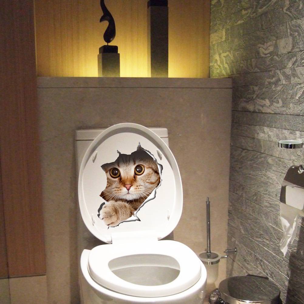Katze Wand Aufkleber 3d Bild Wandtattoo Schrank Bad Badezimmer Toilettendecke