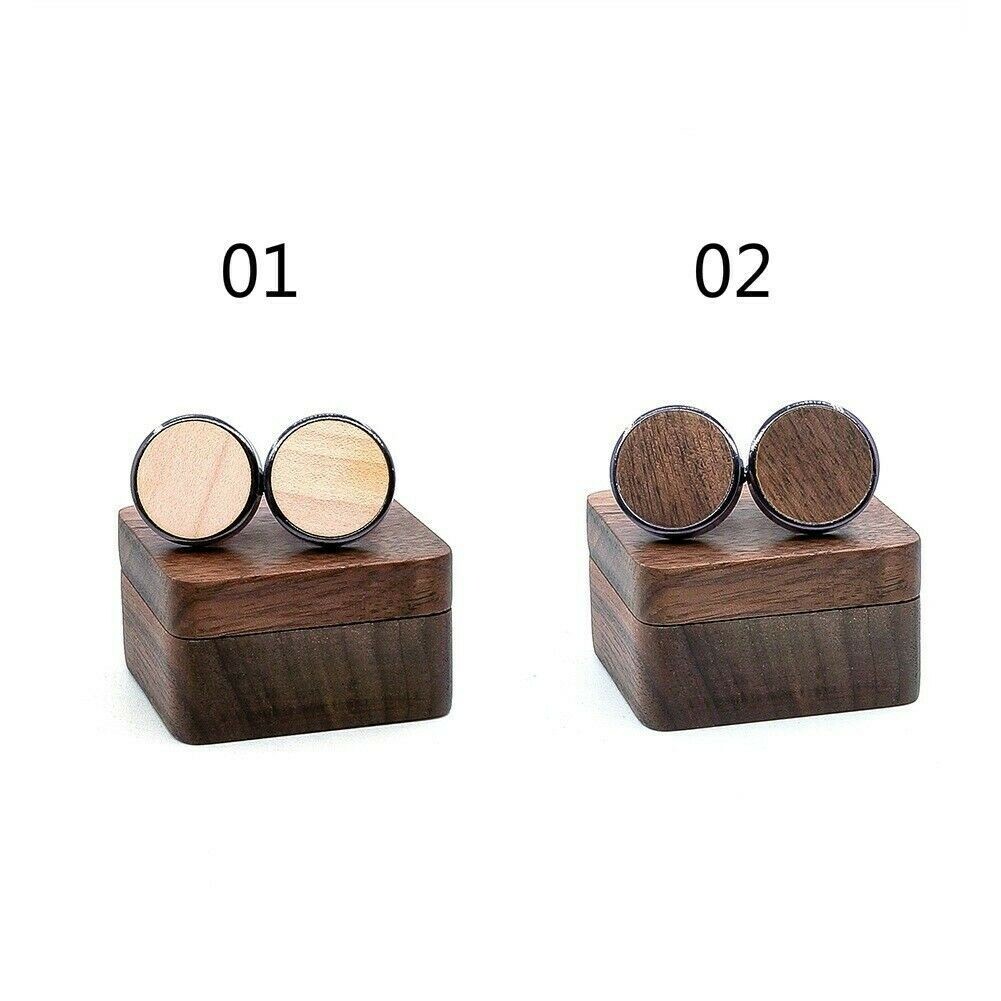 2Pcs Uomo Camicia Legno Noce Acero Gemelli Polsino Bottone Link Borchie Regalo