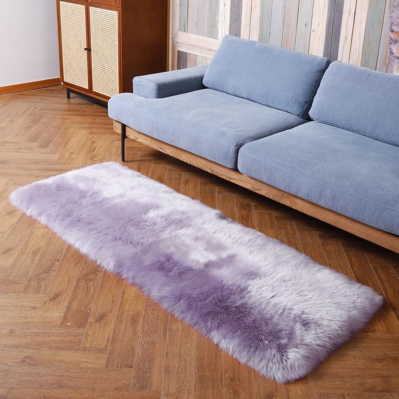 Genuine Sheepskin Rug Plush Soft Throw Area Rug Fur Carpet Fluffy Shaggy Sheepskin Rug for Living Room Kids Bedroom Luxury Home Decor Lambskin Rug Rectangle (Taro Purple, 24''X72'')