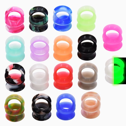 1 PAIR 11//16 18MM GREEN FLEXIBLE SILICONE GLOW IN THE DARK DOUBLE FLARE TUNNEL