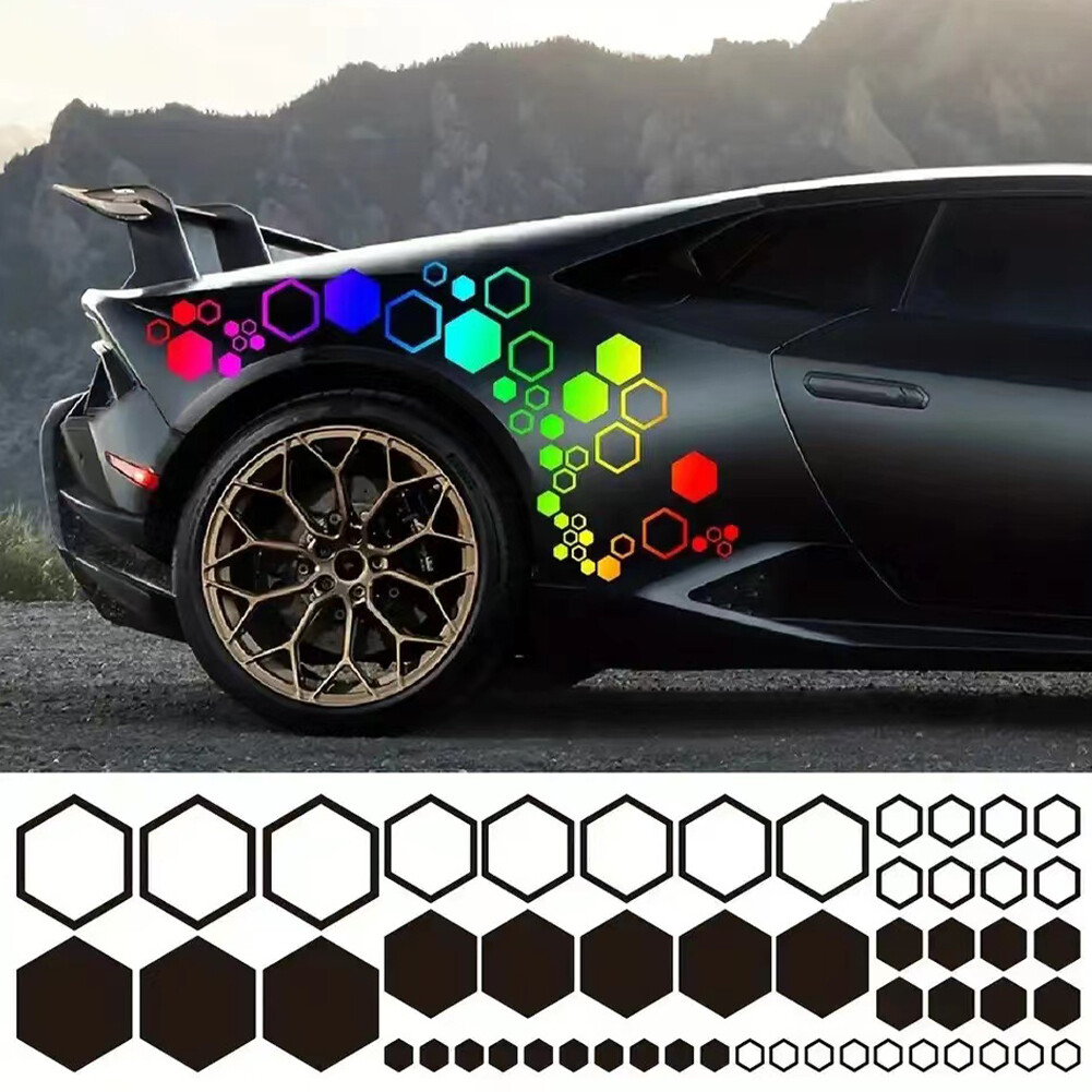 52pcs Car Side Honeycomb Vinyl Body Decal Sticker DIY Graphics Hexagonal Decor