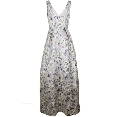 JS COLLECTIONS JS COLLECTIONS BLUE MULTI SLEEVELESS FLORAL-PRINT METALLIC BALL GOWN 14