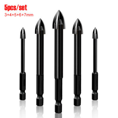 5Pcs 3-7mm Hex Shank Spear Head Tile Porcelain Drill Bit Glass Marble Ceramic