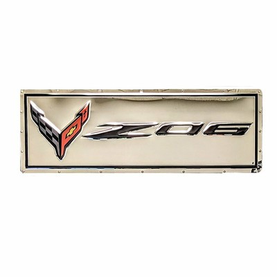Next Generation C8 Z06 Corvette w/ Flags Stainless Sign - Chrome 35'' x 12''