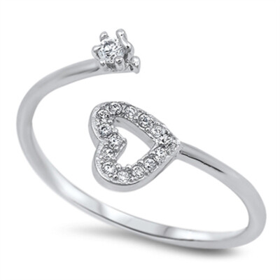 Women's Open Heart Clear CZ Promise Ring New 925 Sterling