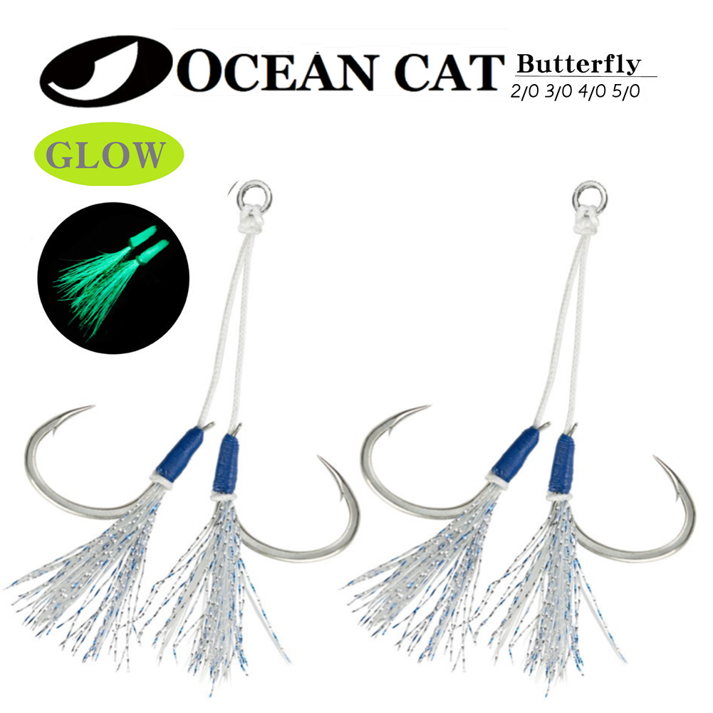 OCEAN CAT Butterfly Assist Hook Glow Fishing Octopus Circle Hook Slow Pitch Jig