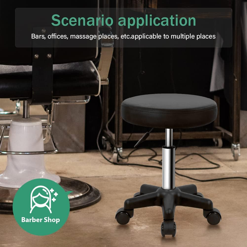Round Rolling Stool Height Adjustable Stool with Wheels for Spa Salon Massage Bl