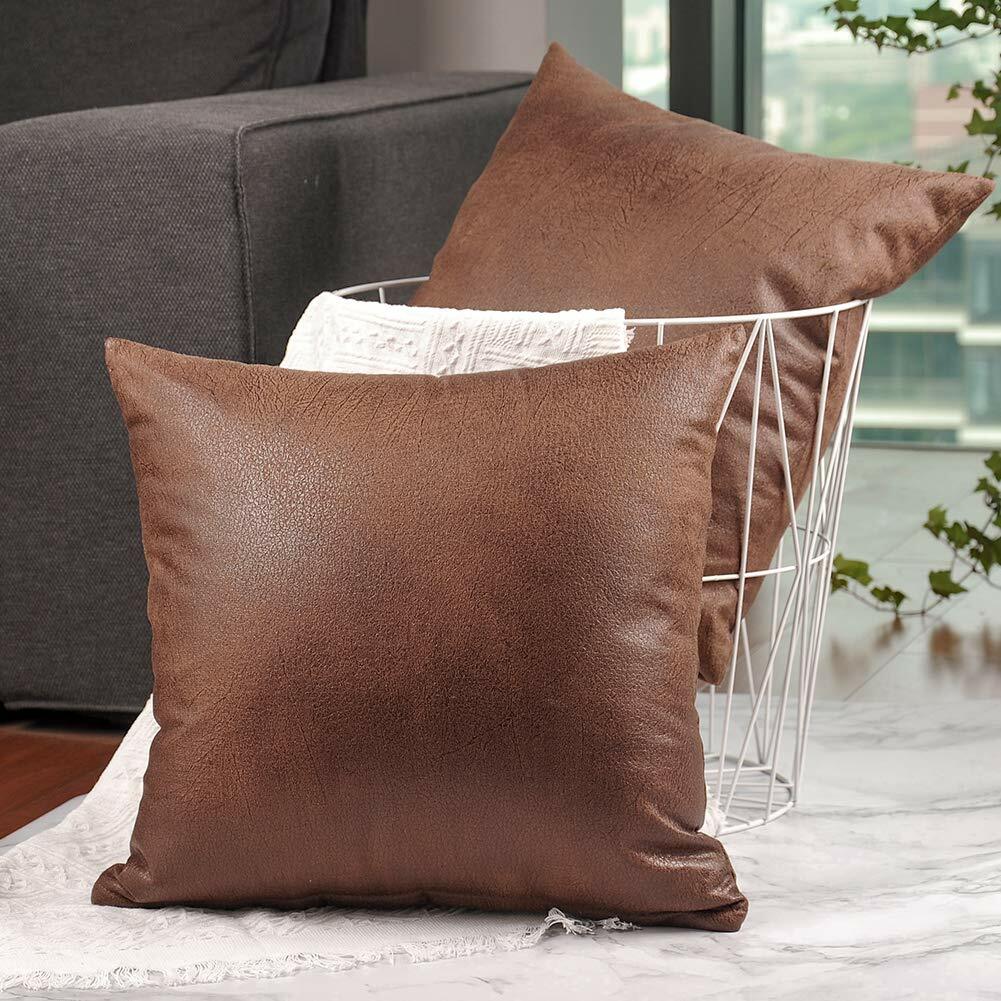 Accent Pillows Faux Leather Throw Decorative Down Cushion Dark