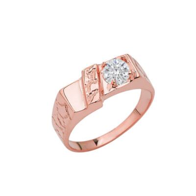 Pre-owned Pinky Nugget With Cz Solitaire Ring In Gold (yellow/rose/white) In Yellow Gold