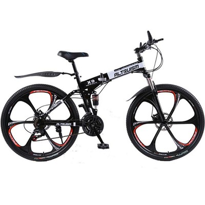 Bicycle Steel 21 Speed Folding Road Mountain Bike Double Disc Brakes