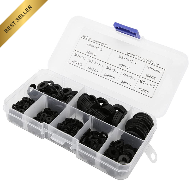 Nylon Washer Set, 500Pcs Nylon Washer Set M2 M2.5 M3 M4 M5 M6 M8 M10 Hardware Fa