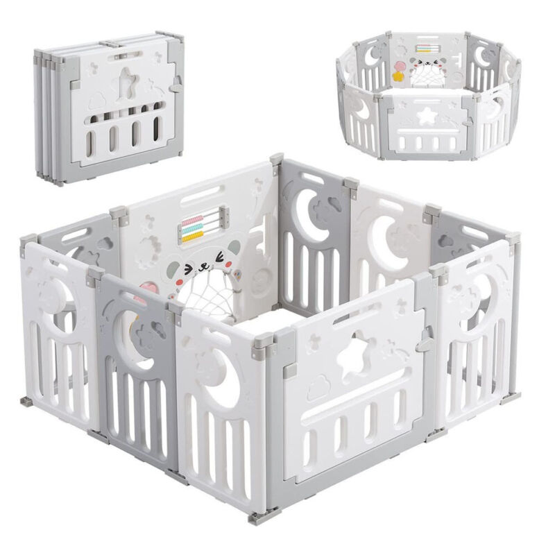 Foldable Toddlers Baby Playpen 10 Panel - Kids Safety Activity Play Yard Center