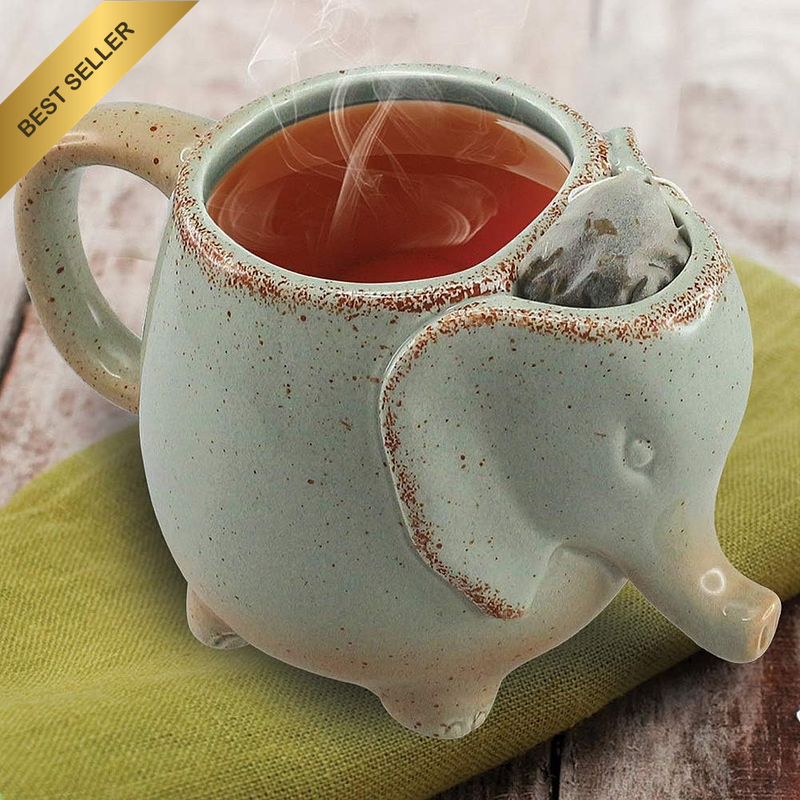 Ceramic 15 Oz Elephant Tea Cupgreen,Elephant Tea Mug with Tea Bag Holder