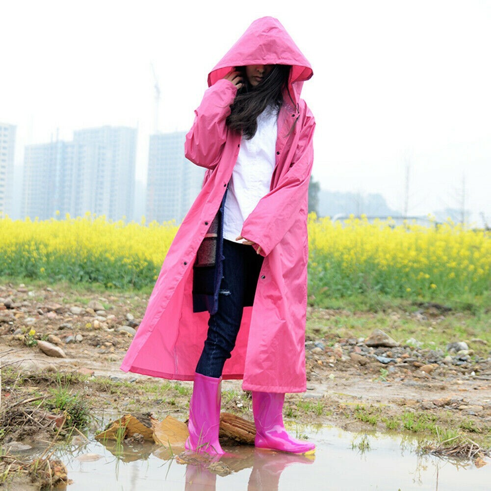 Womens Durable Poncho Hooded Long Jacket Raincoat Outdoor Travel Rainwear