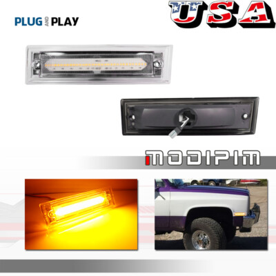 Clear w/Amber Front Bumper Side Marker Lamps For 81-91 Chevrolet C10 C20 C30 GMC