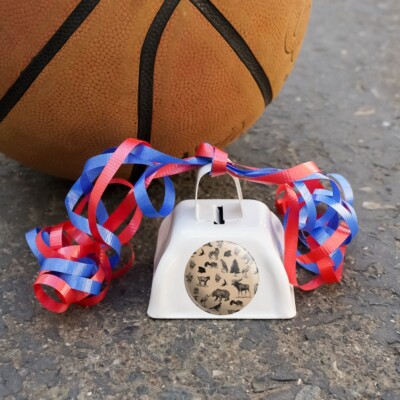 Forest Animals Pattern Moose Bear Wolf Raccoon Birds Cowbell Cow Bell Instrument