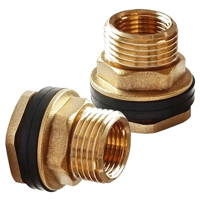 Uenede 2PCS Solid Brass Bulkhead Fitting 1/2 Female x 3/4 Male Double Threade...