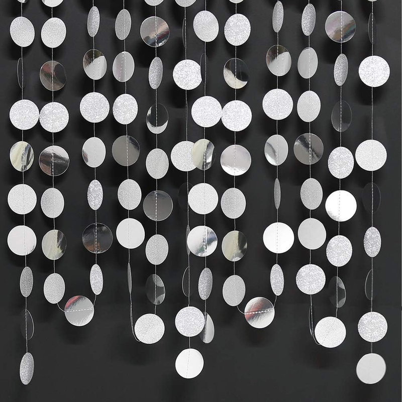 Glitter Silver Circle Dot Garland Hanging Streamer for Baby Shower Party Decor