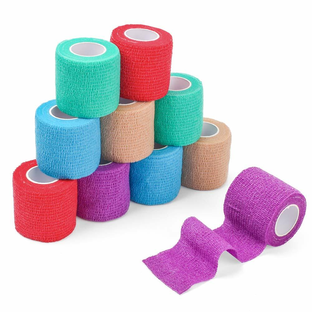 10 Rolls Vet Wrap Tape Self Adhesive Bandages Elastic for Pets Horse Dogs Cats 