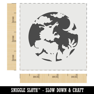 Werewolf Monster Howling at Moon Halloween Wall Cookie DIY Reusable Stencil