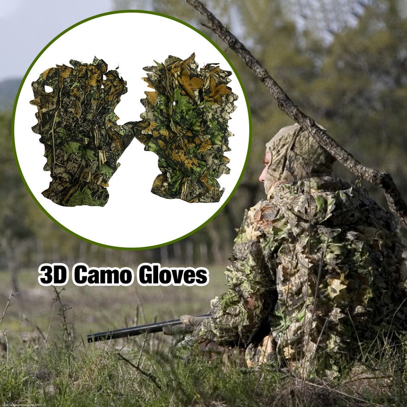 Full Finger 3D Leafy Camo Hunting Ghillie Suit Gloves Tactical Hunting 2 Pair