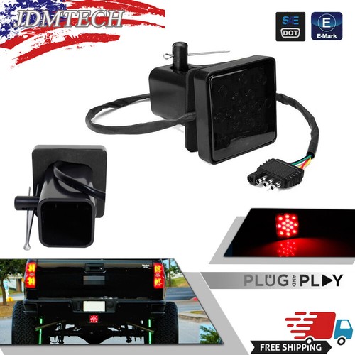 Smoked 15-LED Brake Light DRL Trailer Hitch Cover Fit 2" Towing & Hauling New