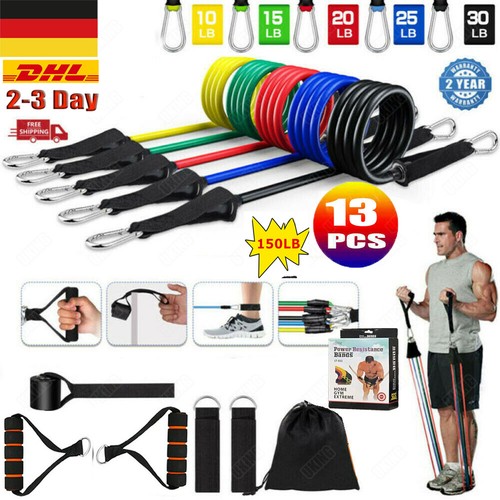 13tlg Widerstandsbänder Gymnastikband Fitnessbänder Pilates Set Yoga Training DE