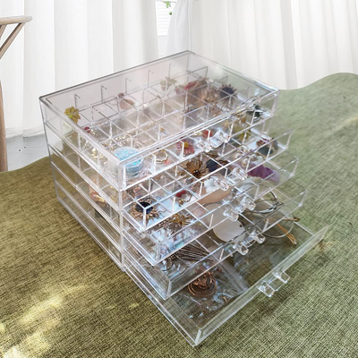 Acrylic Jewelry Box with 5 Drawers Earring Storage Box Clear