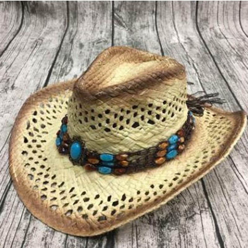 Herren Damen Western Cowboy Stroh Schön Strand Hut Für Schatten