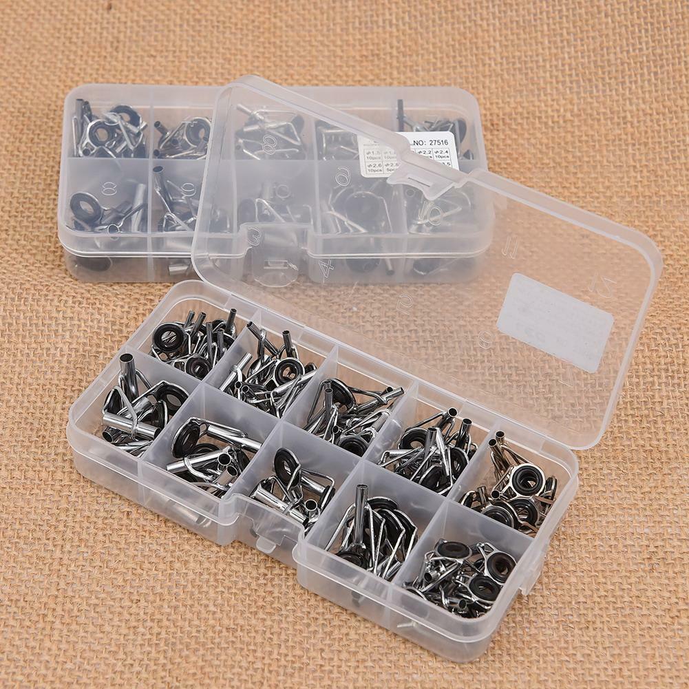 80Pcs Fishing Rod Guide Tip Set Kit DIY Eye Rings Stainless Steel Frames USA