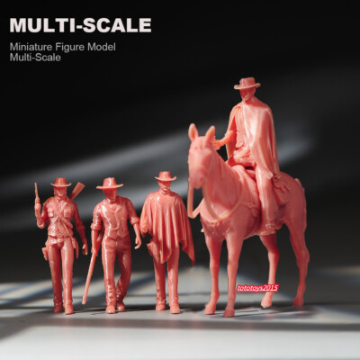 4pc 1/64 Cowboy Man Rifle Scene Prop Miniture Doll Figure Fit Cars Vehicles Toy