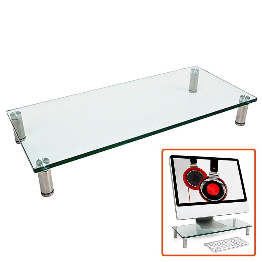 Glass Monitor Laptop Stand Display Riser Desk Table Top Shel