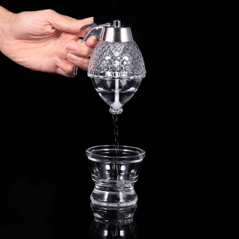 Kitchen Premium Honey Syrup Dispenser Pot Jar 1 Cup Glass Be