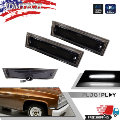 Smoked W/White Front Bumper Side Marker Lamp For 81-91 Chevrolet C10 C20 C30 GMC