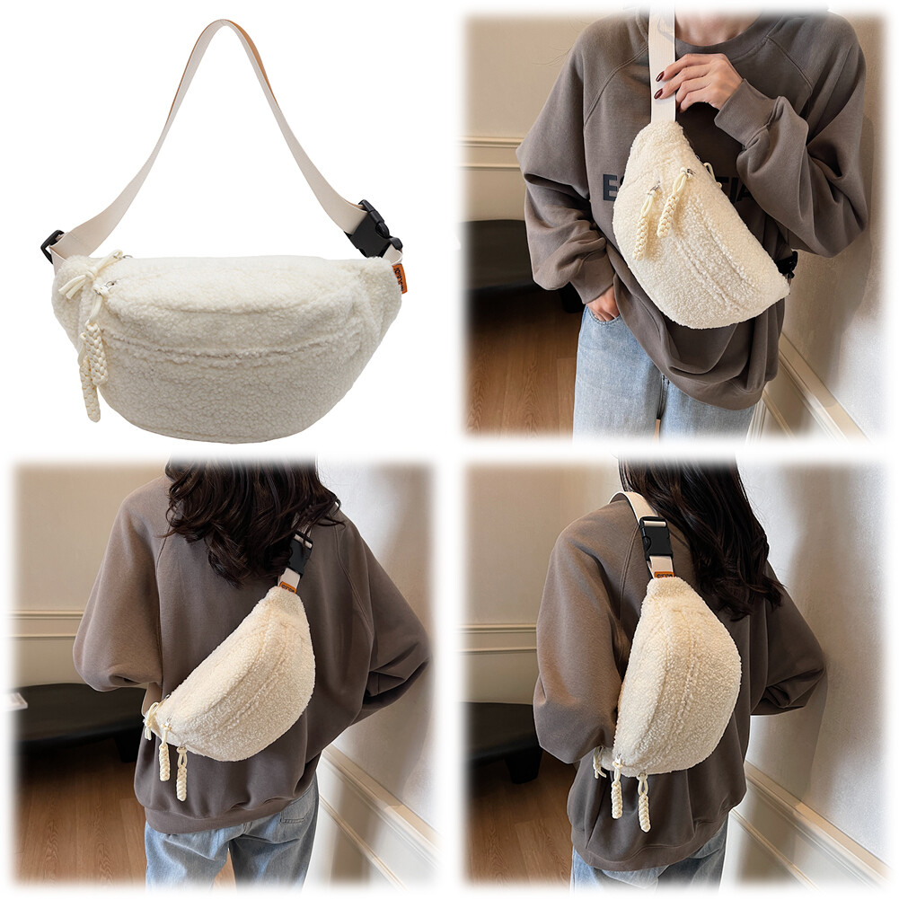 ★ ★ Women's CKJ Block Sherpa Mini Bag Ivory 4K3 Fleece Sherpa Crossbody Bag for Women Mini Everywhere Belt